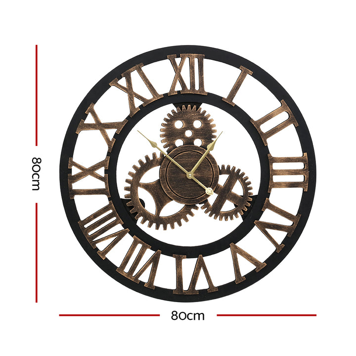 80cm Steampunk Wall Clock – Cogwheel Design Roman Numerals Brown - Greenora Living