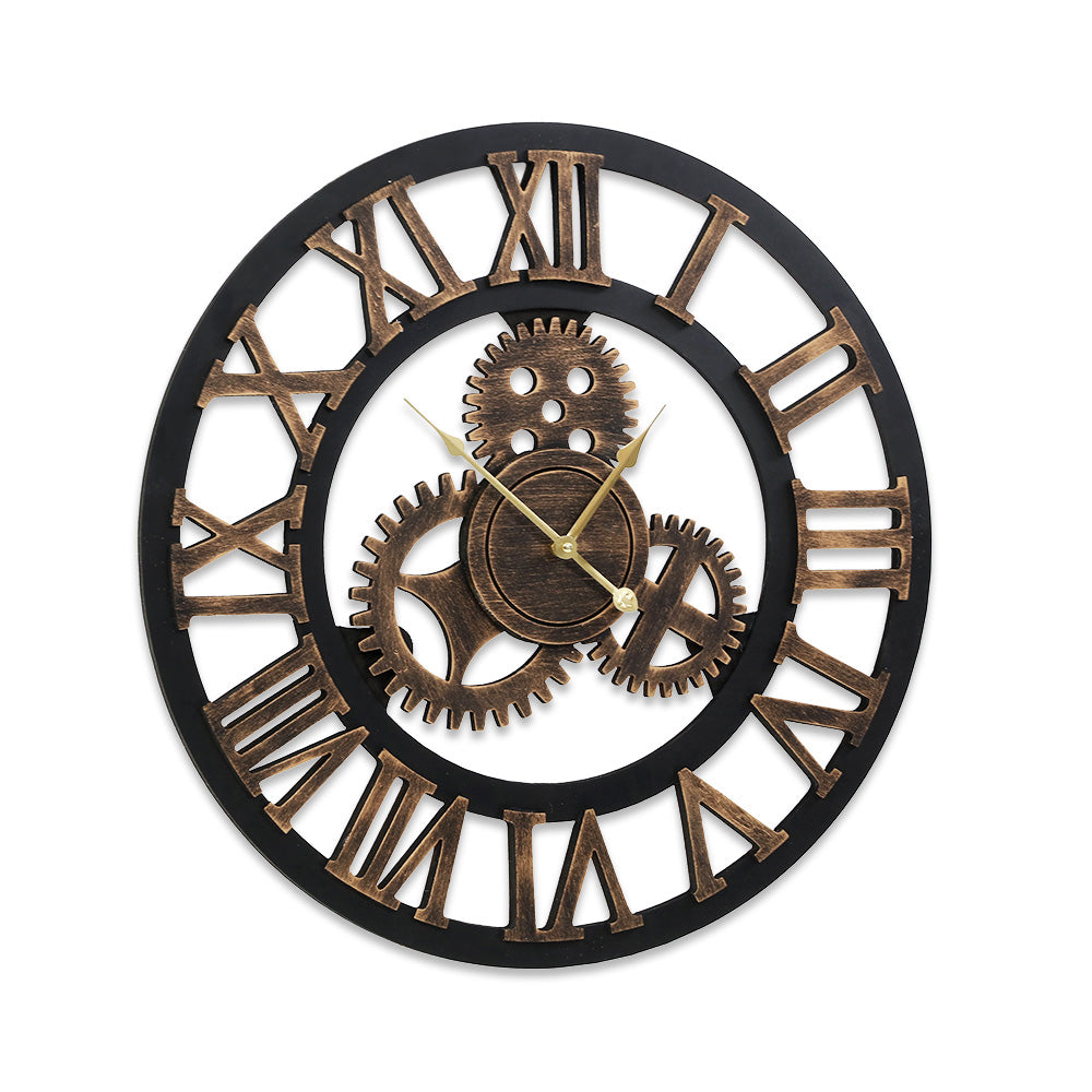 80cm Steampunk Wall Clock – Cogwheel Design Roman Numerals Brown - Greenora Living
