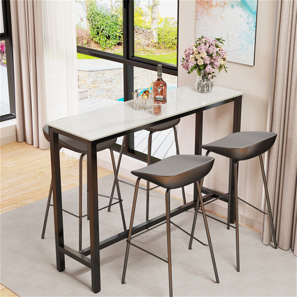 Marble-Effect Sintered Stone Bar Table with Metal Frame – Bar Height - Greenora Living