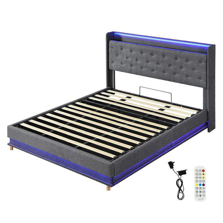 Nova King Bed Frame | Gas Lift Under-Bed Storage, LED Headboard, USB Charging &amp; Side Pocket | Greenora Living Australia