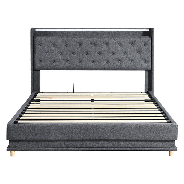 Nova Queen Bed Frame | Gas Lift Under-Bed Storage, LED Headboard, USB Charging &amp; Side Pocket | Greenora Living Australia
