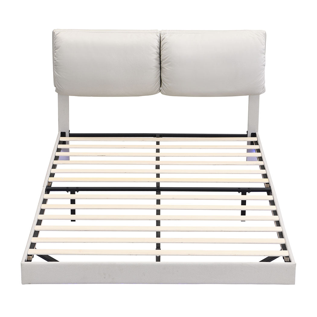 Luna Queen Floating Bed Frame | RGB LED, Tech Fabric, Adjustable Headboard &amp; 300kg Capacity | Greenora Living Australia