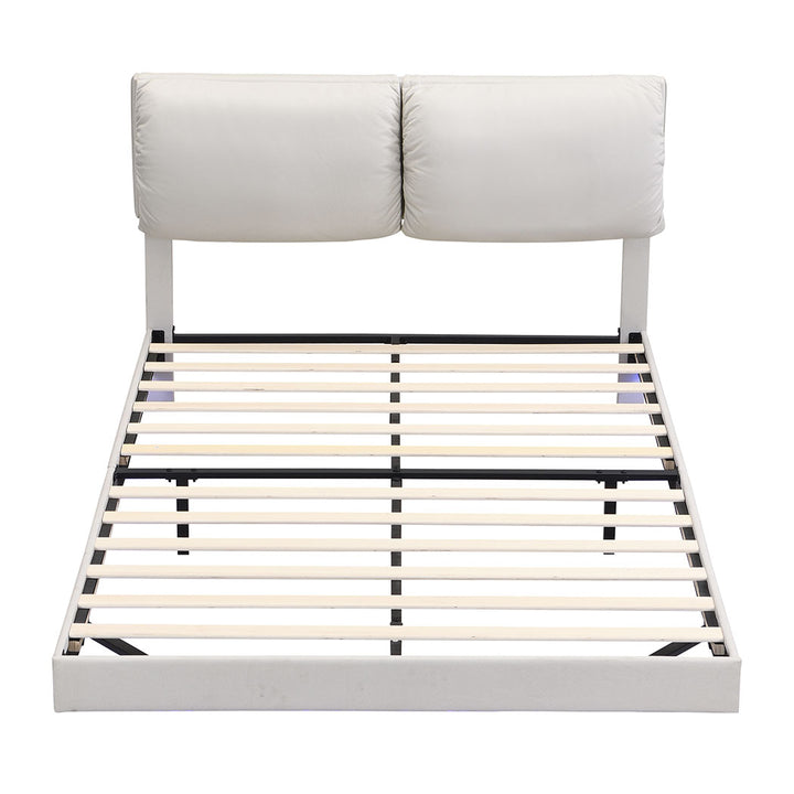 Luna Queen Floating Bed Frame | RGB LED, Tech Fabric, Adjustable Headboard &amp; 300kg Capacity | Greenora Living Australia