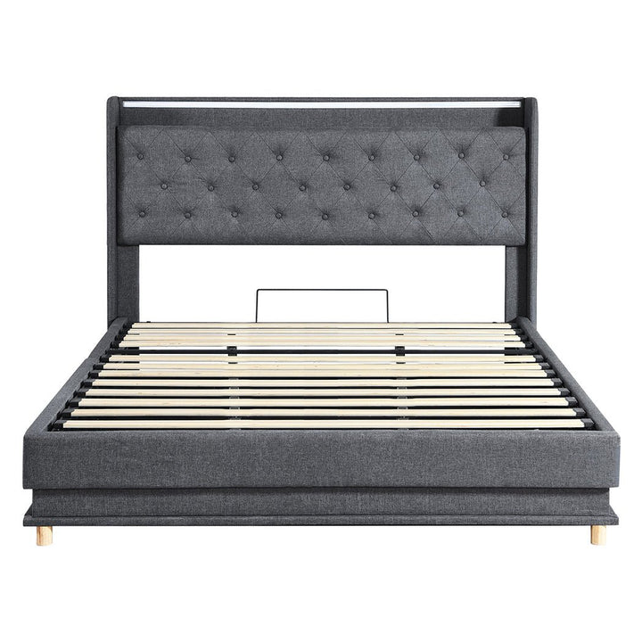 Nova King Bed Frame | Gas Lift Under-Bed Storage, LED Headboard, USB Charging &amp; Side Pocket | Greenora Living Australia
