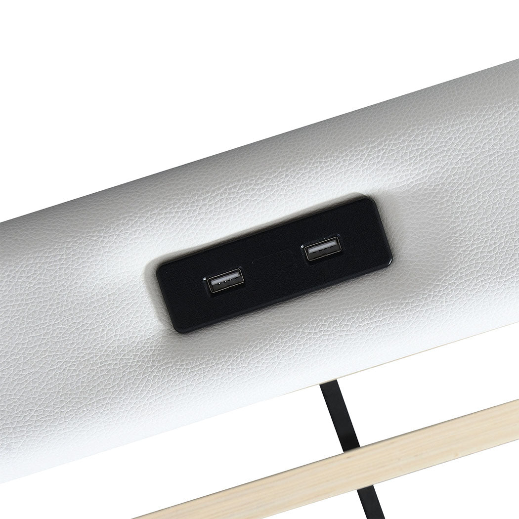 Aurora Queen Bed Frame | PU Leather, RGB LED, 2 Storage Drawers &amp; USB Charging | Greenora Living Australia