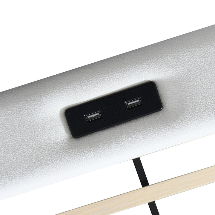 Aurora Double Bed Frame | PU Leather, RGB LED, 2 Storage Drawers &amp; USB Charging | Greenora Living Australia