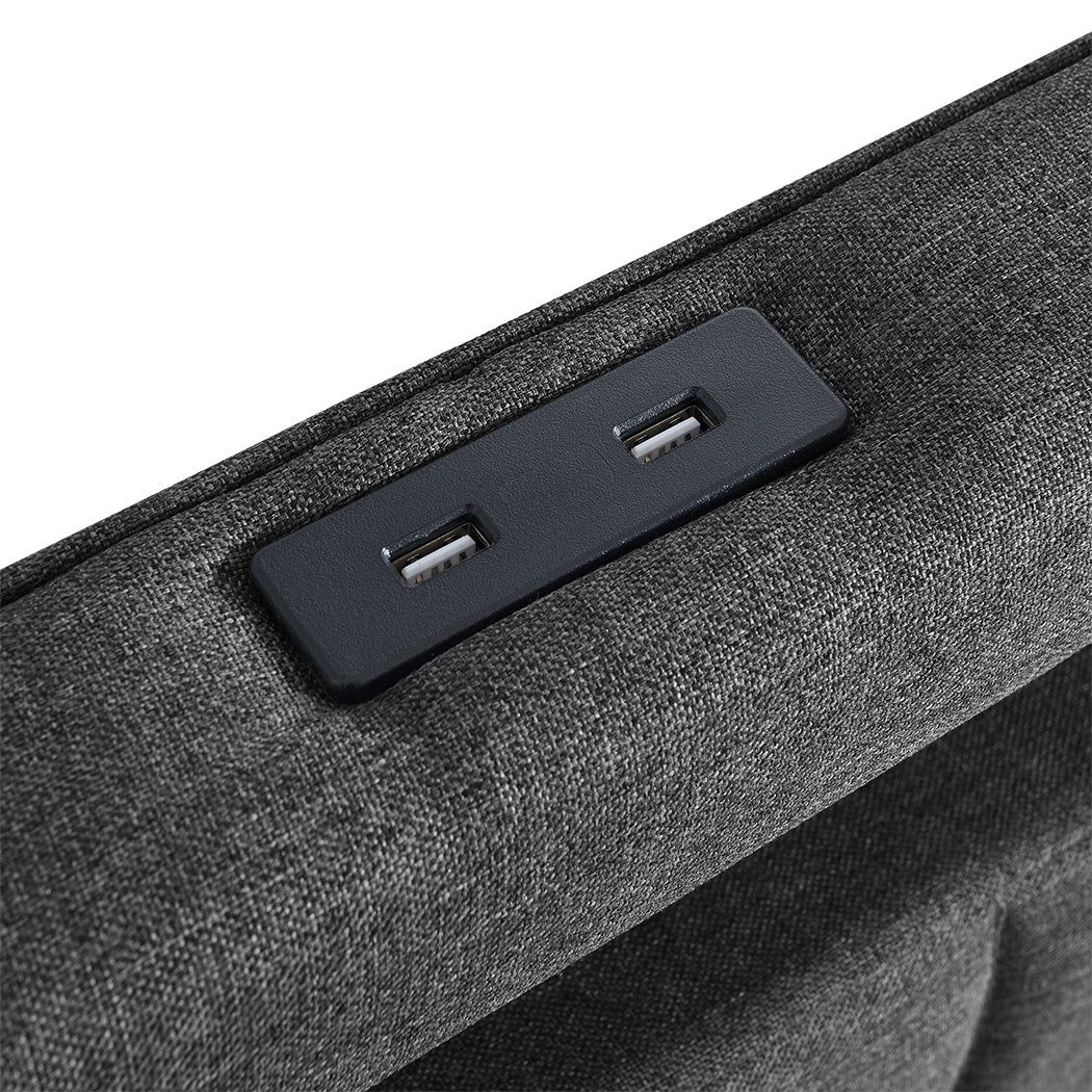Haven Double Bed Frame | Grey Linen, RGB LED, 4 Storage Drawers &amp; USB Charging | Greenora Living Australia